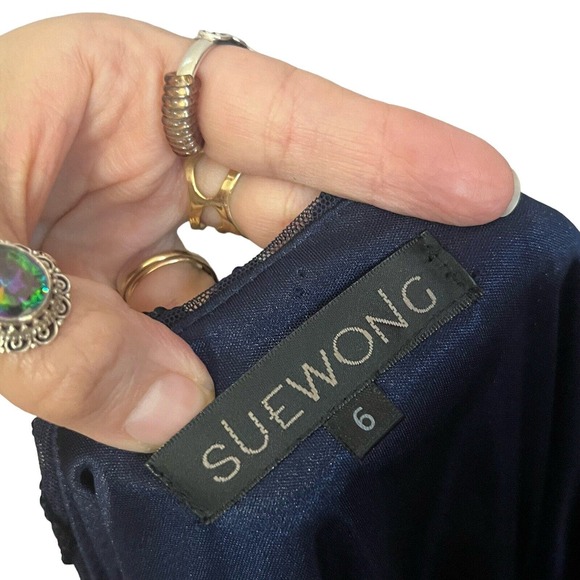 Sue Wong Embroidered Cocktail Dress Cap Sleeve Knee Length Formal - Picture 8 of 11